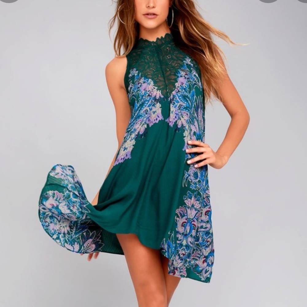 Free People Marsha Printed Slip Dress Small Green